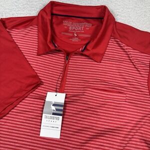 Tailorbyrd Shirt Men's XL Performance Golf 1/4 Zip Polo Red Striped‎ Stretch NWT
